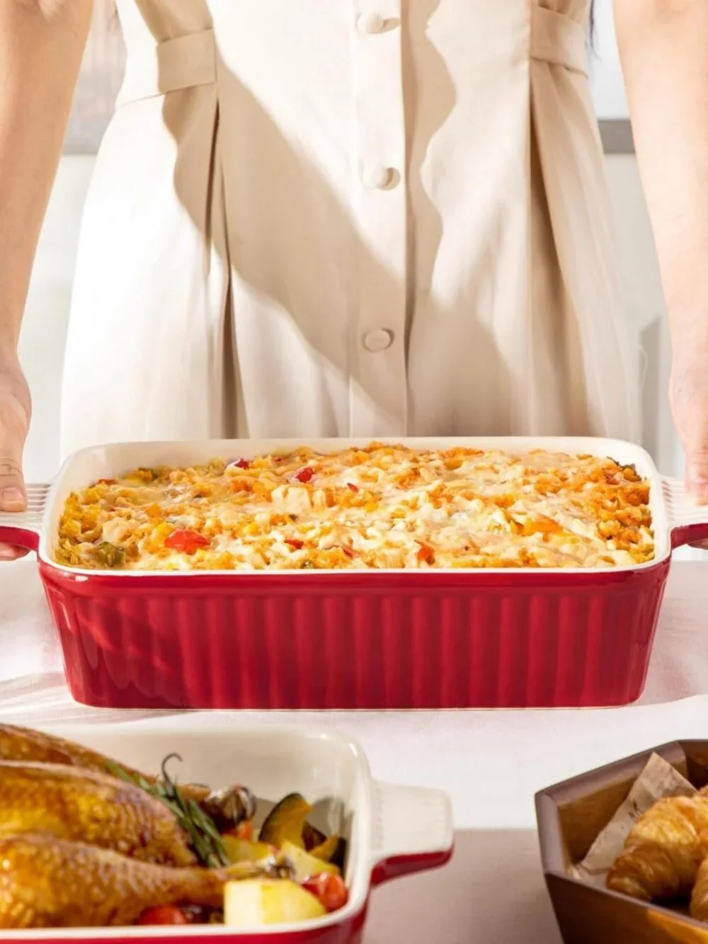 Large 9x13 Ceramic Baking Dish, 4.4 QT Casserole Pan with Handles, Oven
